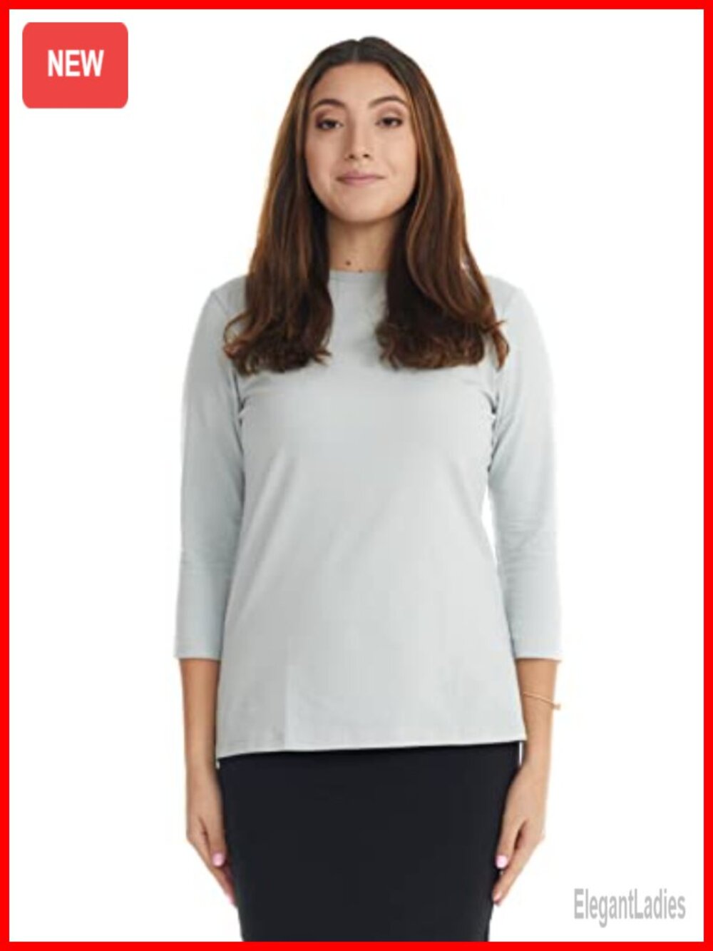 ESTEEZ 3/4 Sleeve Crew Neck Cotton T-Shirt Relaxed Fit Base Layering Top